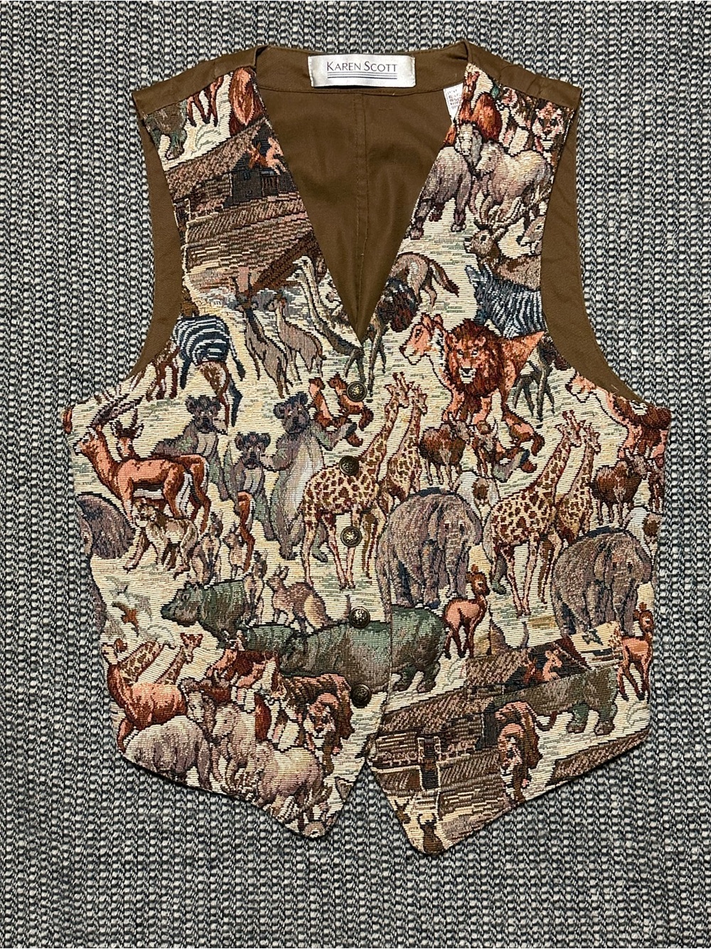 Karen Scott Vintage Noah’s Ark Multi-Animal Tapestry Vest